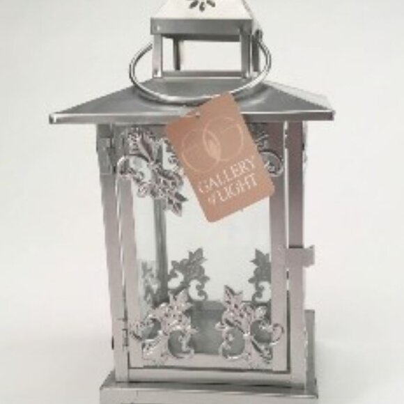 SILVER SCROLL WORK CANDLE LANTERN - Picture 2 of 3